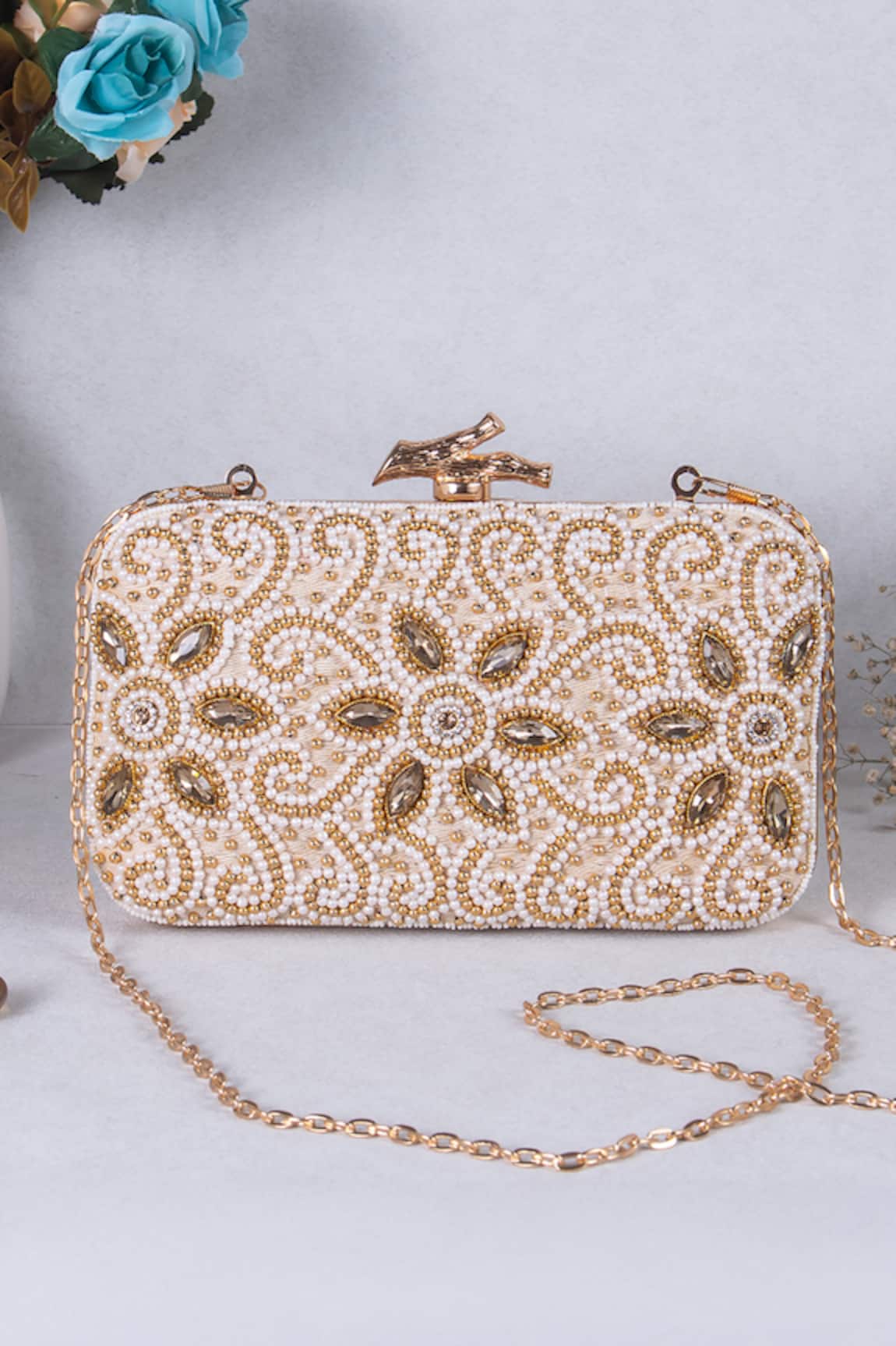 Nazaakat By Samara Singh Beaded & Stone Embellished Clutch 