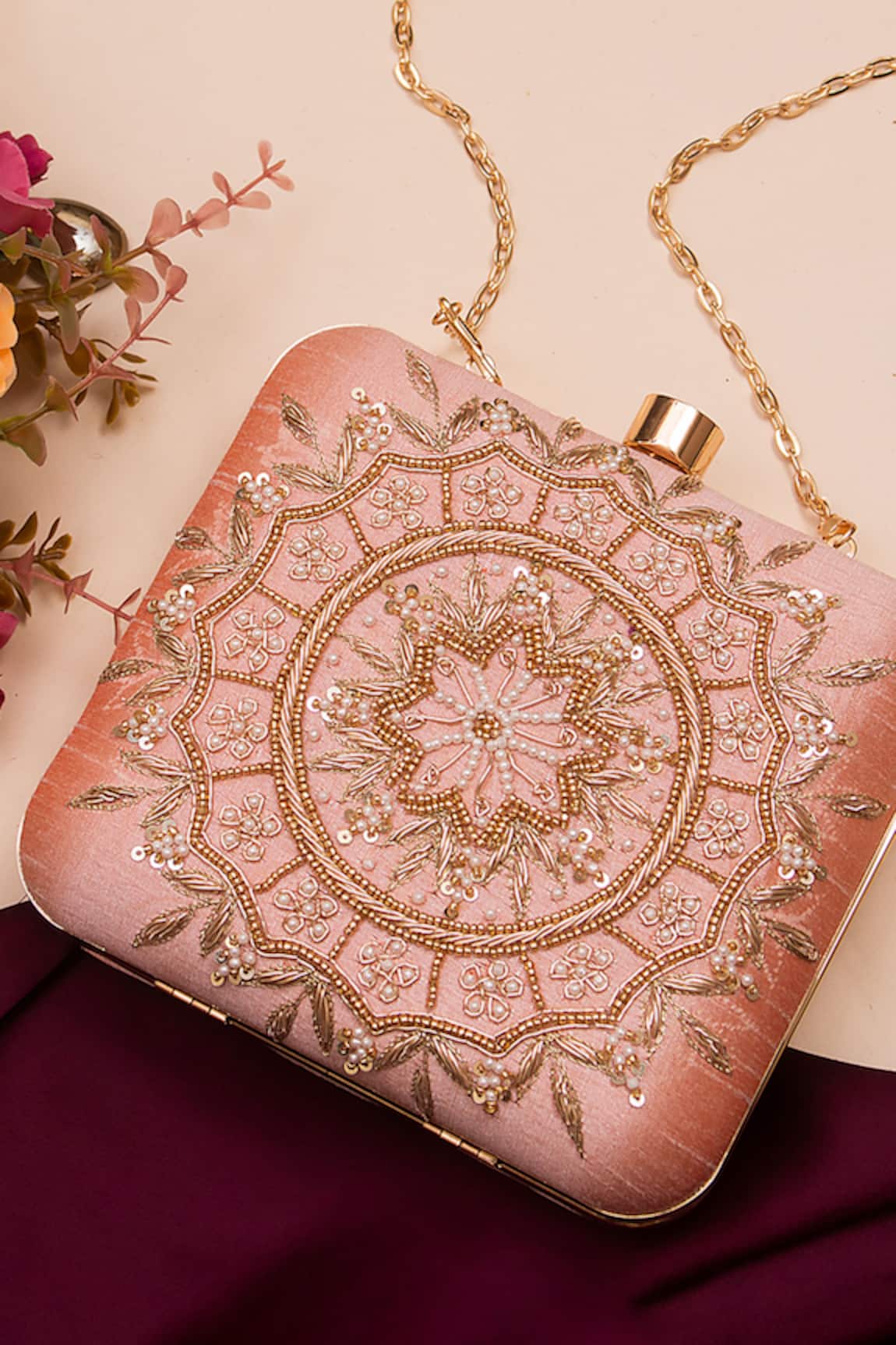 Nazaakat By Samara Singh Embroidered Mandala Motif Box Clutch 
