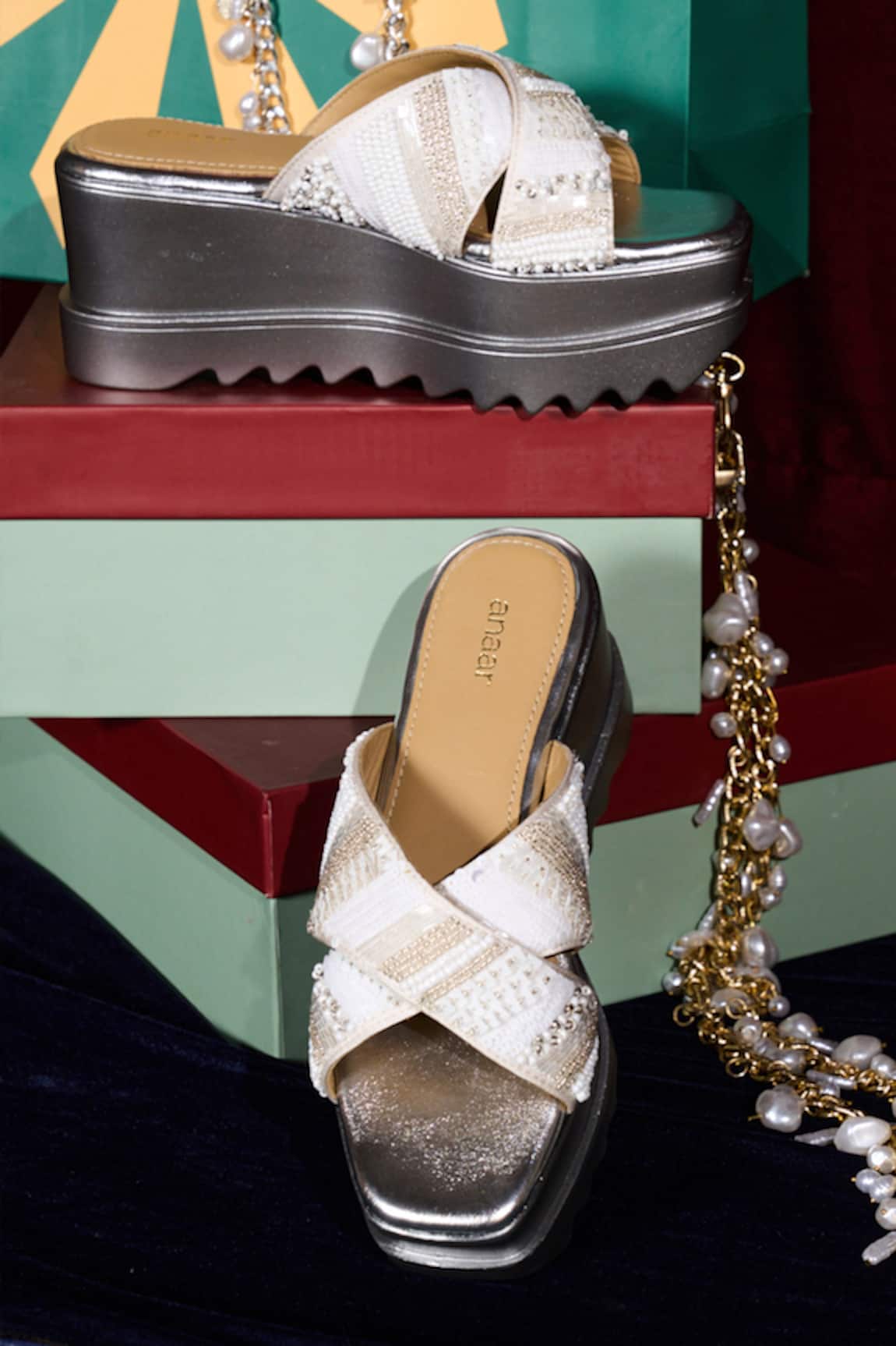Anaar Silver Lining Embroidered Wedges 