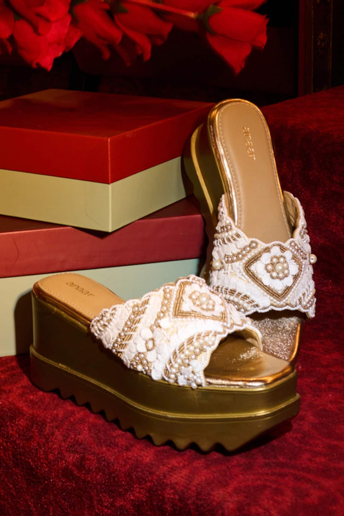 Anaar Maison Lacey Embroidered Wedge Sandals 