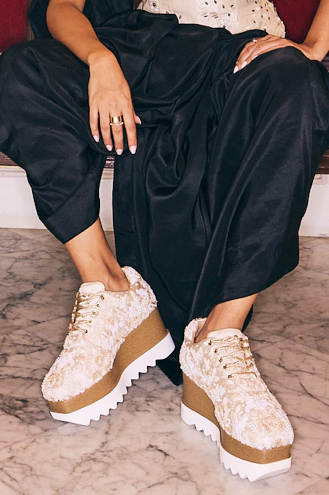Anaar Galentine Wedge Embroidered Sneakers 