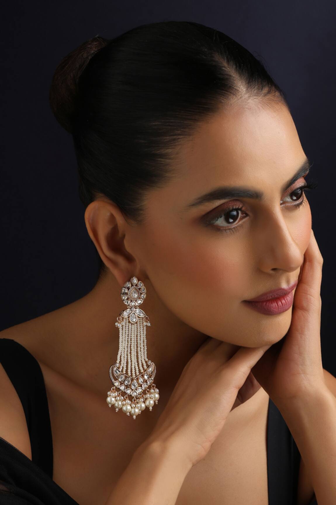 Swabhimann White Polki and Pearls Dangler Earrings 