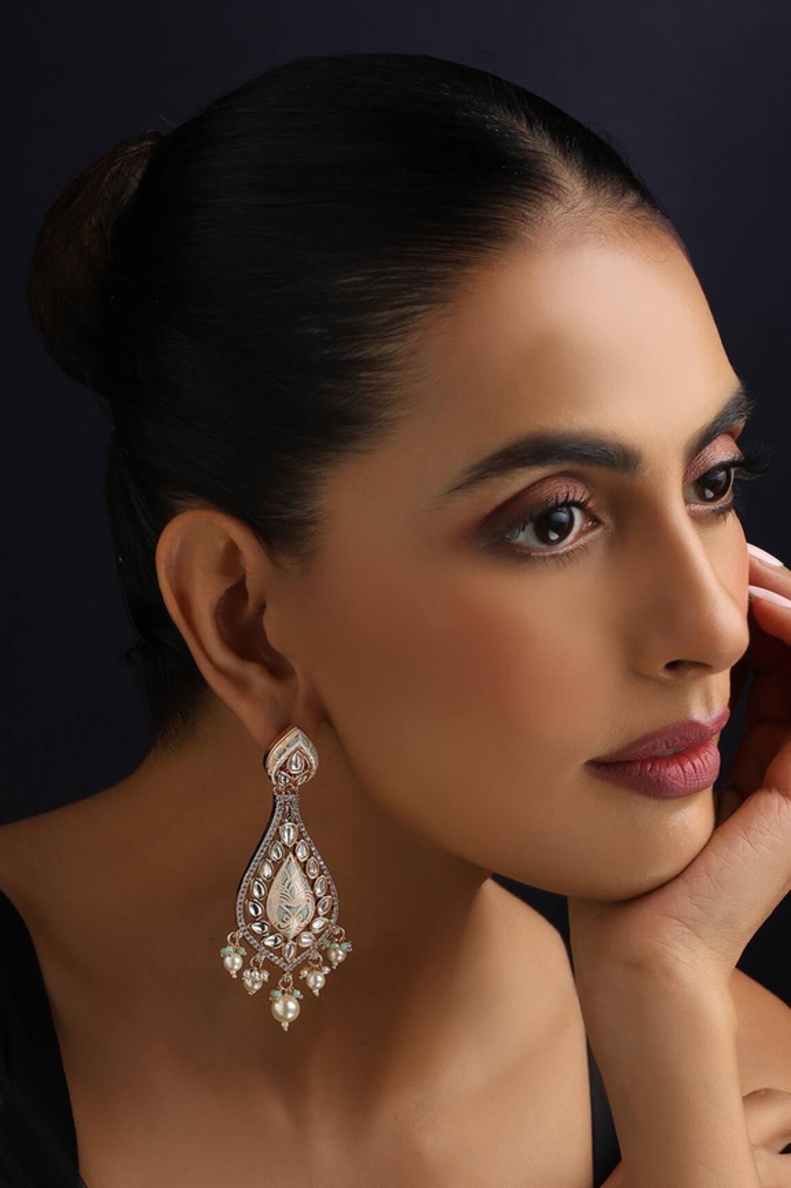 Swabhimann Pink Meena Polki Dangler Earrings 