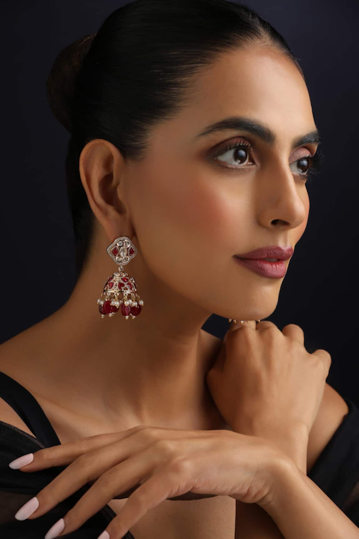 Swabhimann Red Polki Jhumka Earrings 