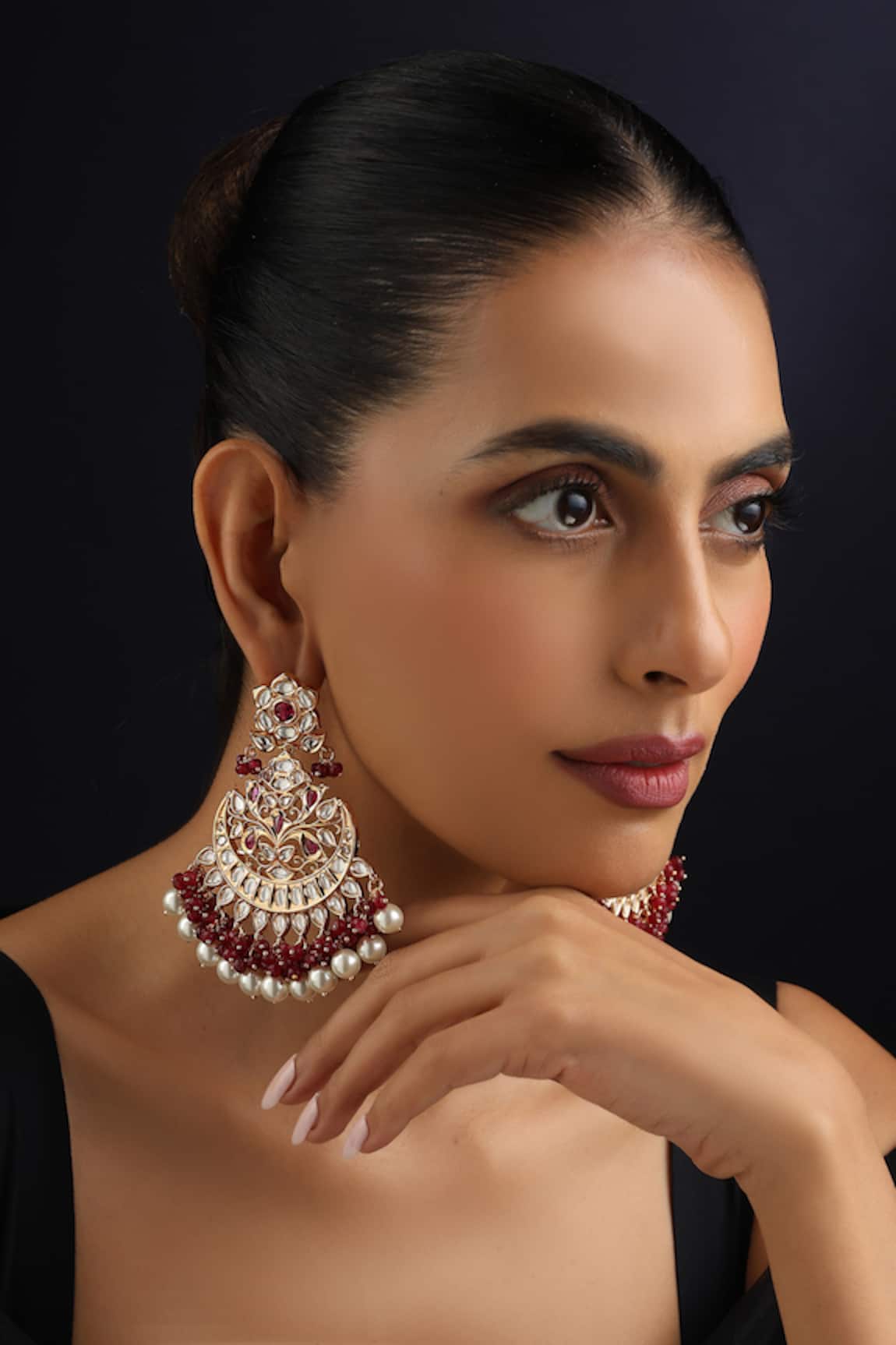 Swabhimann Red Polki Chandbali Earrings 