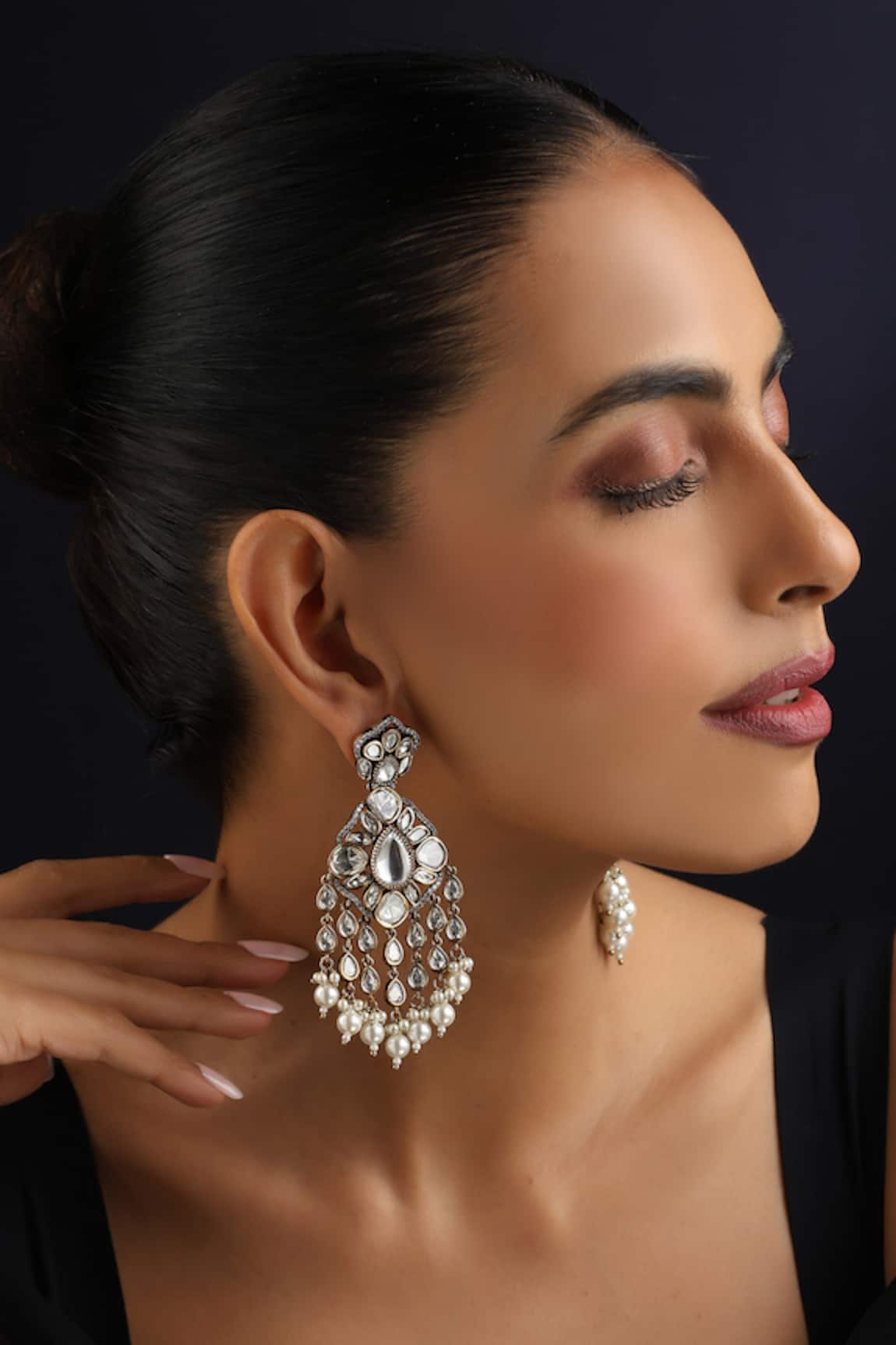 Swabhimann White Polki &  Pearls Dangler Earrings 