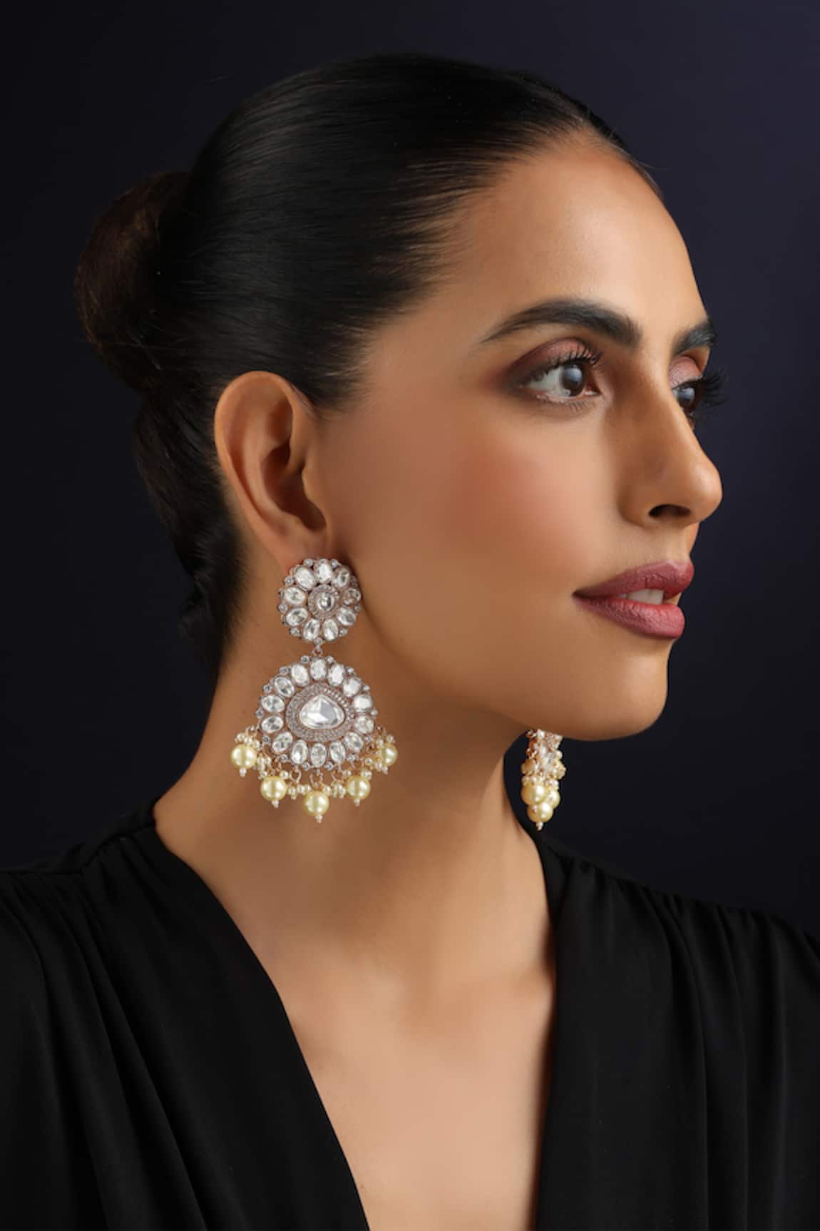 Swabhimann White Polki & Pearls Dangler Earrings 