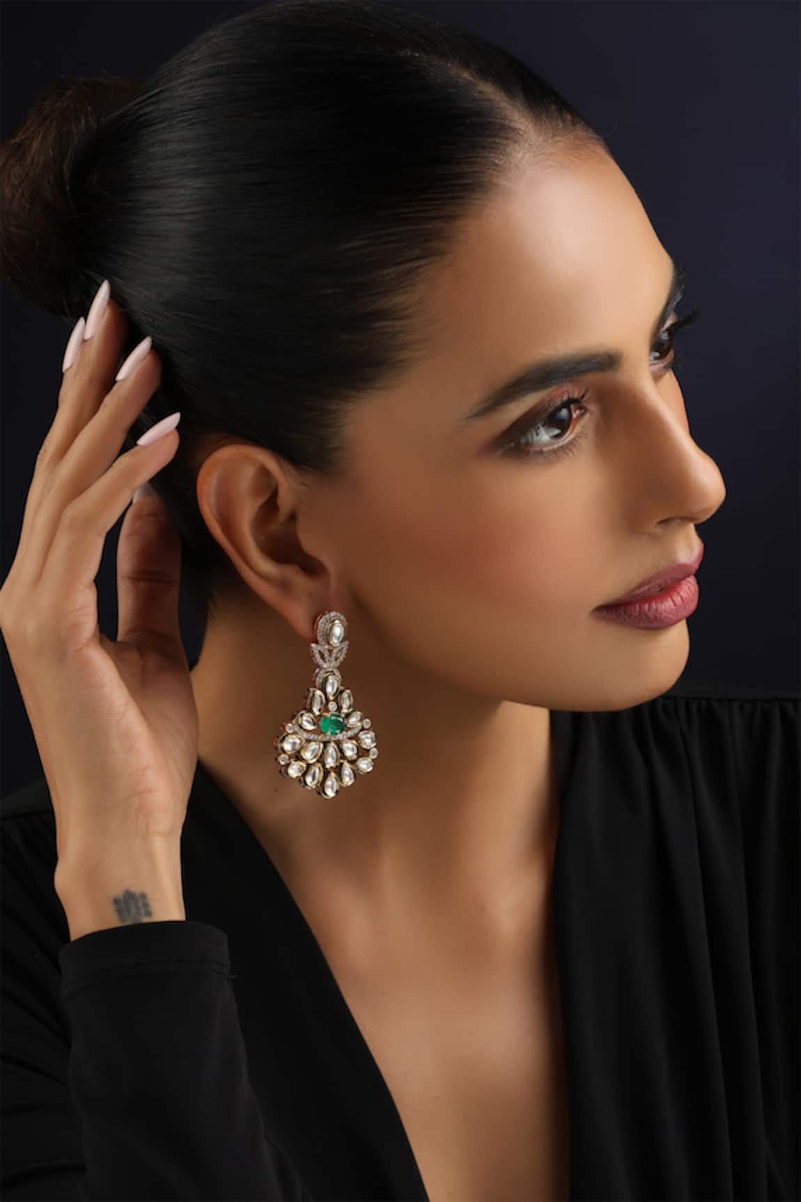 Swabhimann Green Kundan Dangler Earrings 
