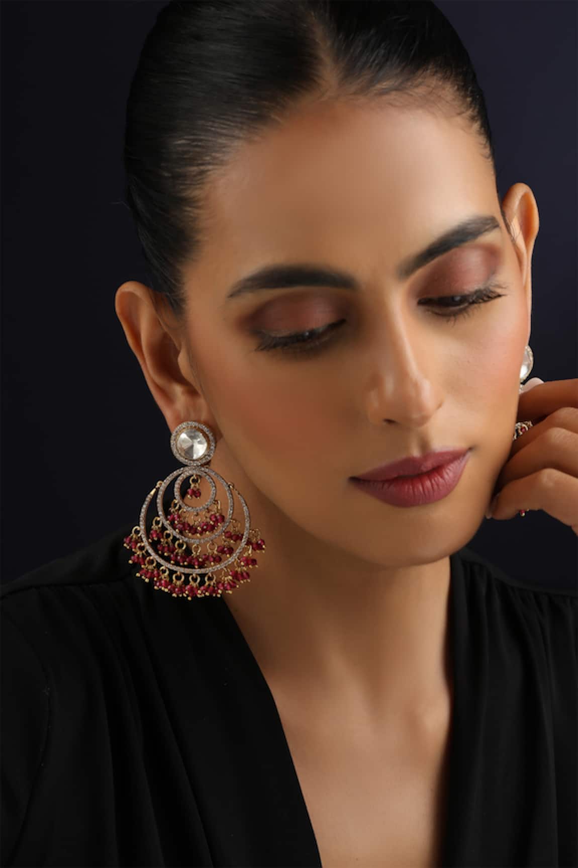 Swabhimann Red Polki Chandbali Earrings 