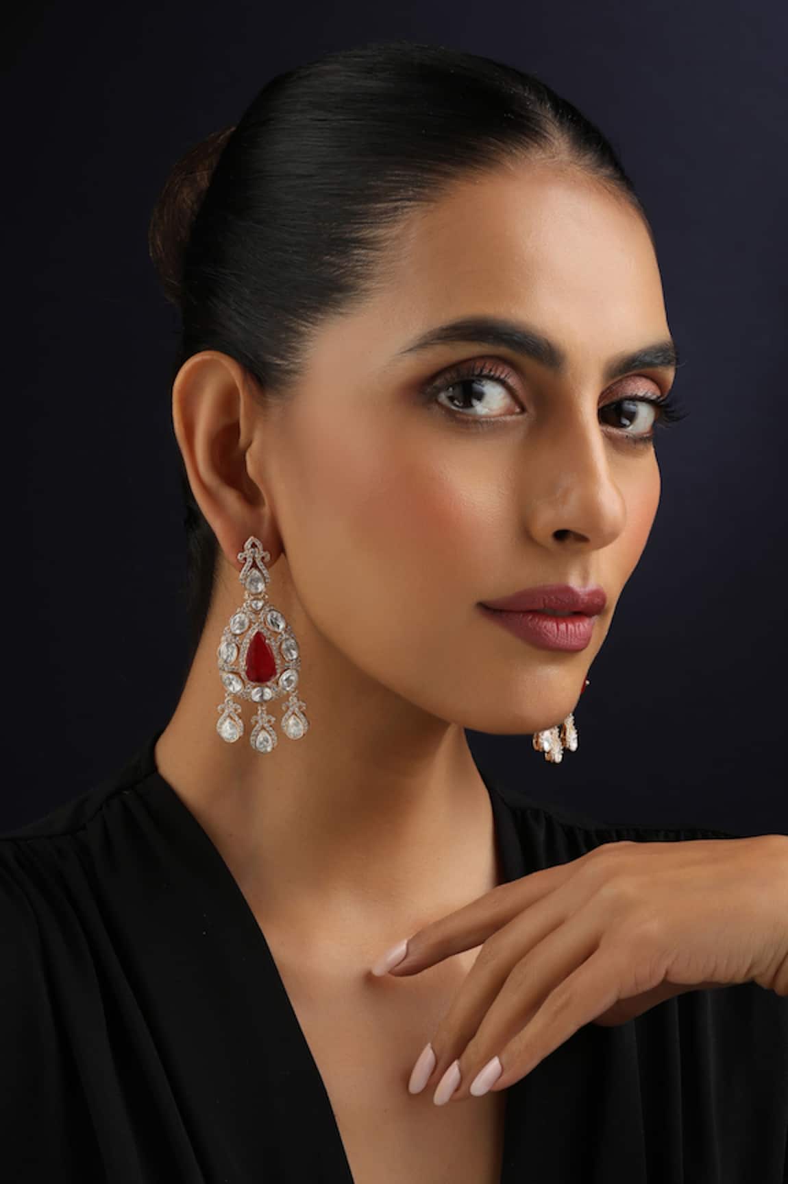 Swabhimann Red Polki Dangler Earrings 
