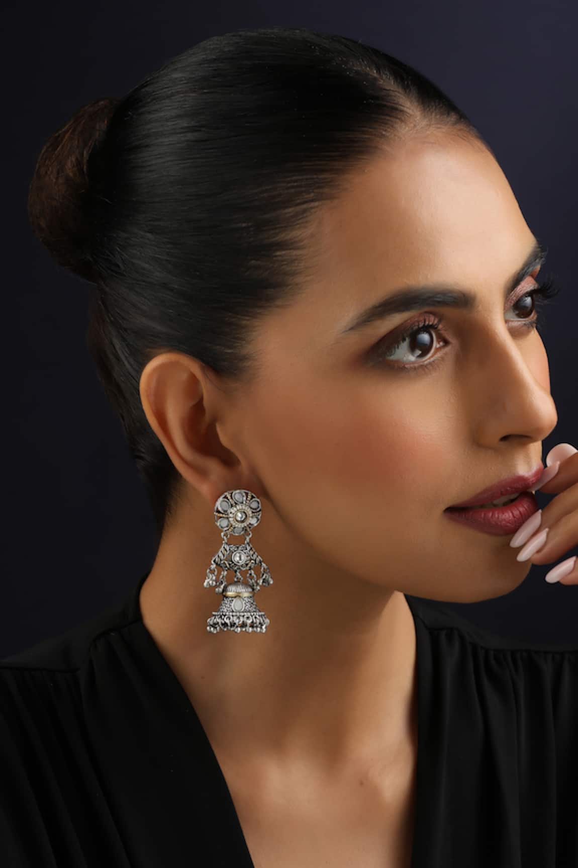 Swabhimann Silver Kundan Jhumka Earrings 