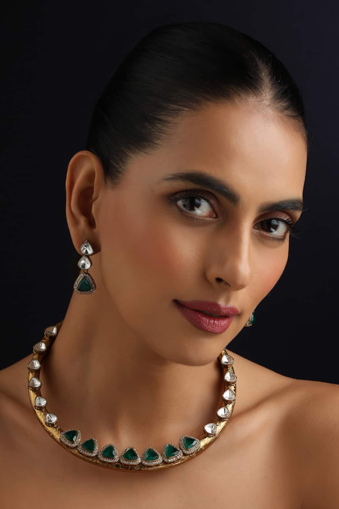 Swabhimann Green Polki Hasli Necklace Set 