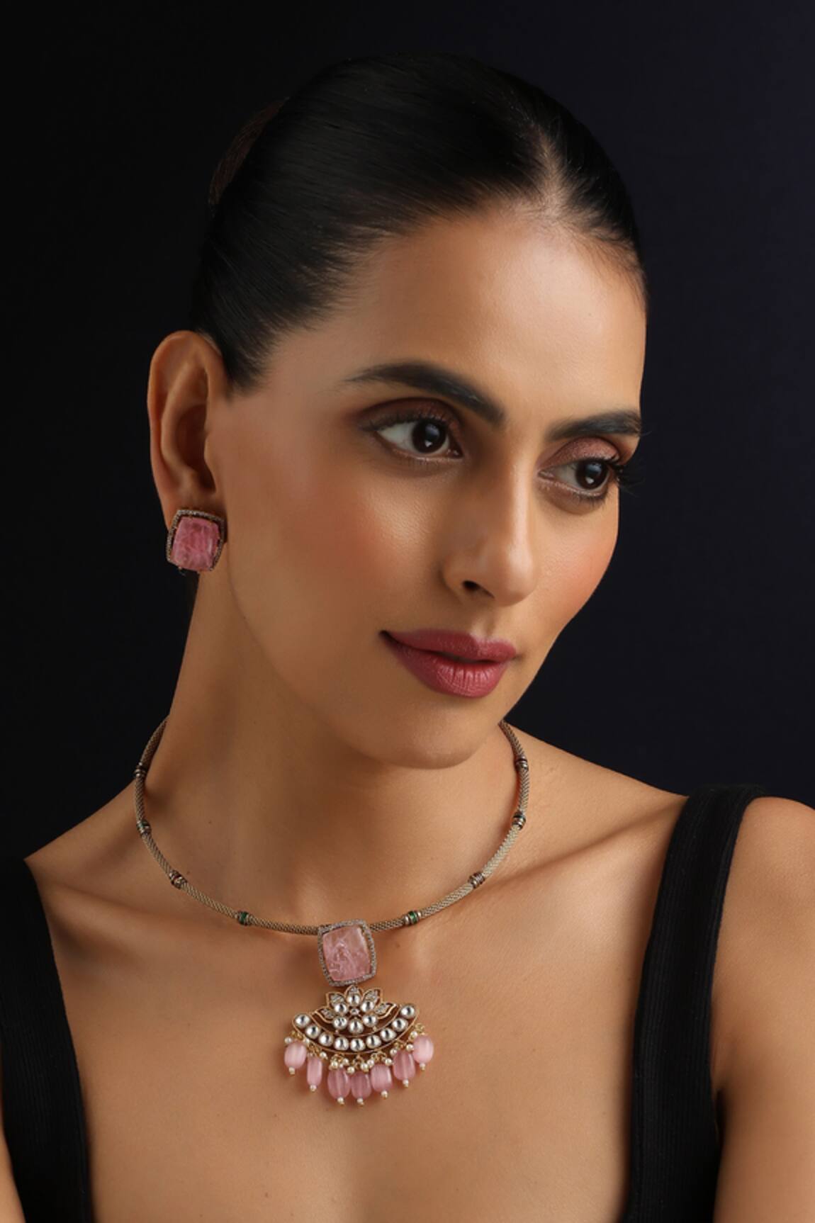 Swabhimann Pink Polki Hasli Necklace Set 