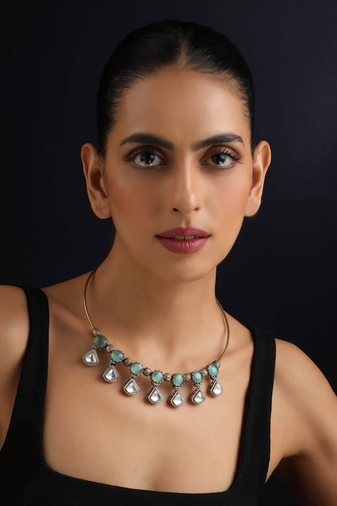Swabhimann Mint & Polki Hasli Necklace 