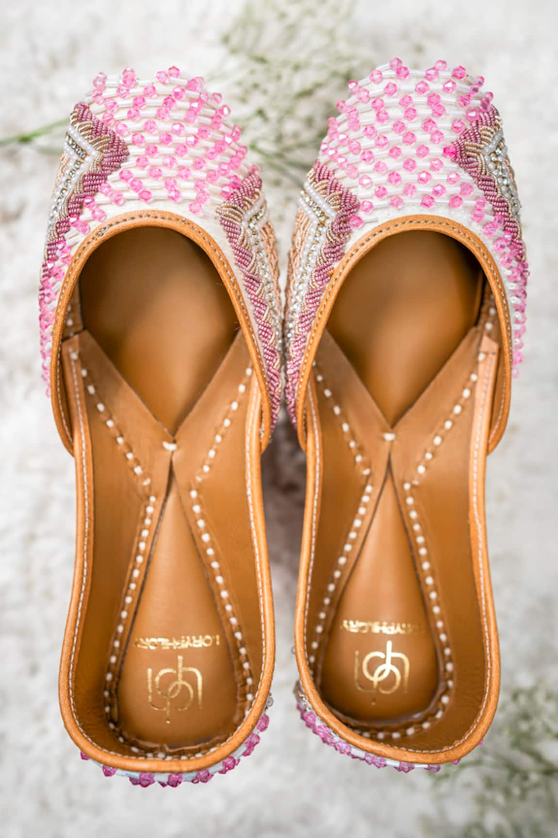 Loryphilory Beaded Pink Vegan Leather Juttis 