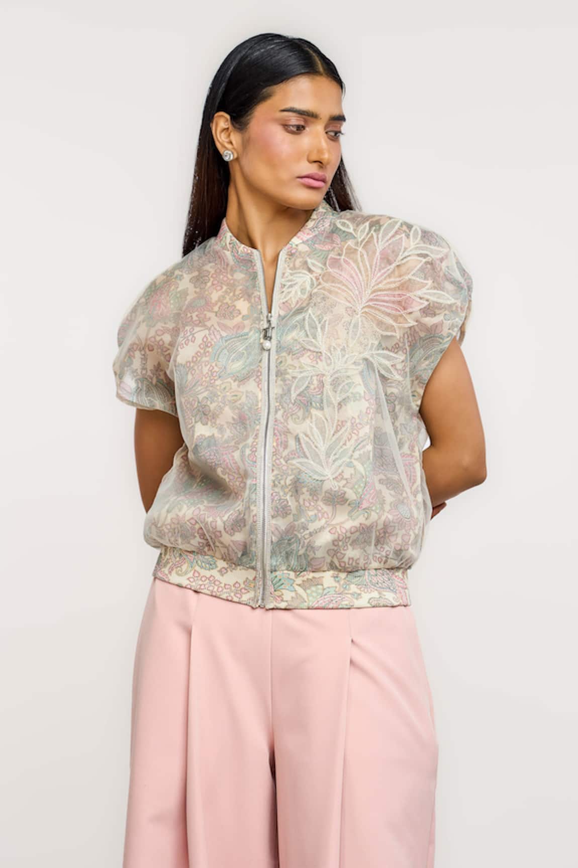 Ott The Sheer Floral Bomber Jacket