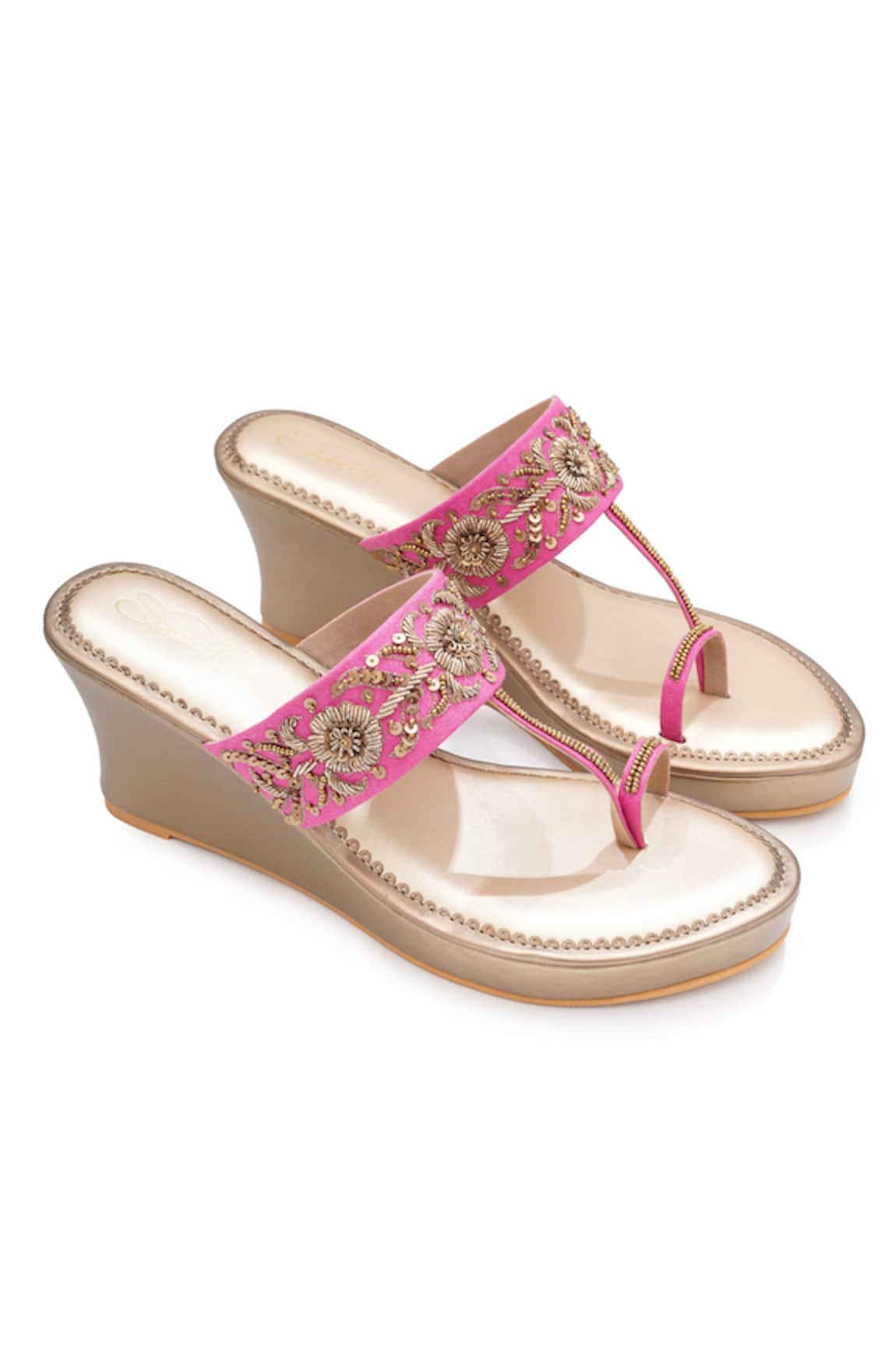 Sole House Dabka & Zari Embroidered Wedge Sandals 