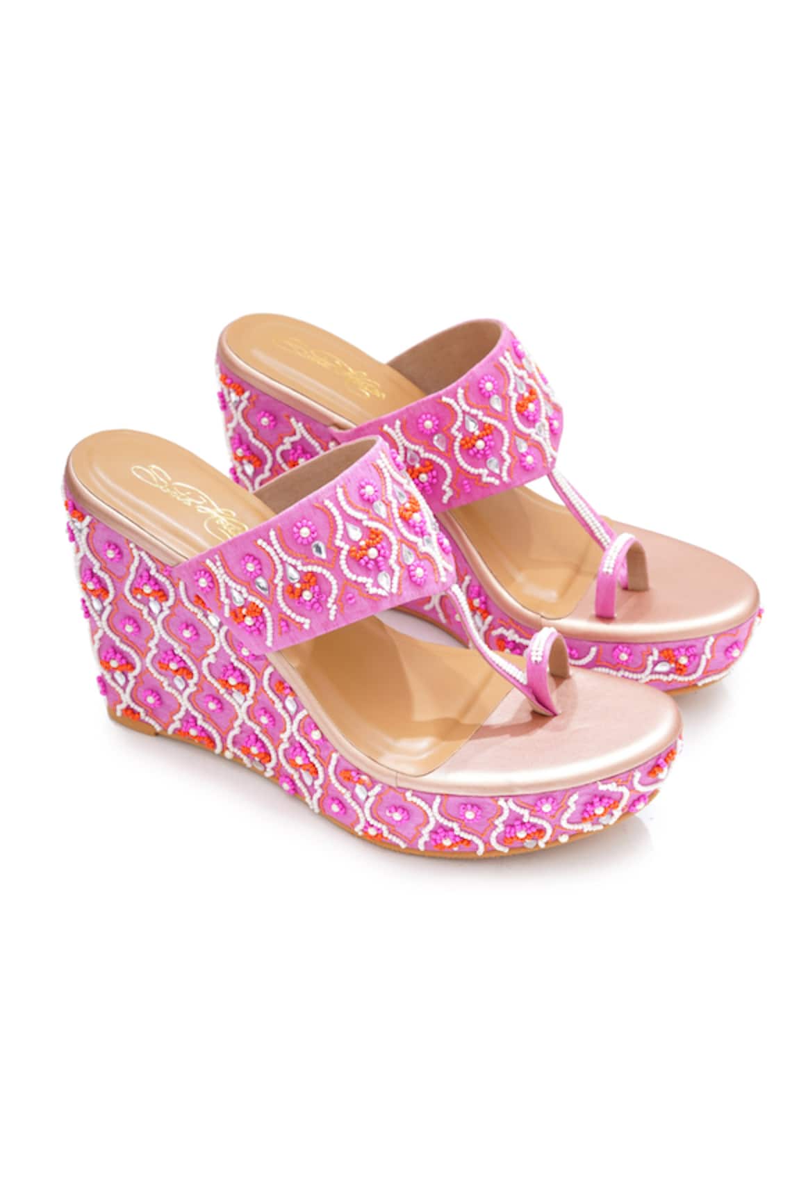 Sole House Embroidered Pink Wedge Heels 