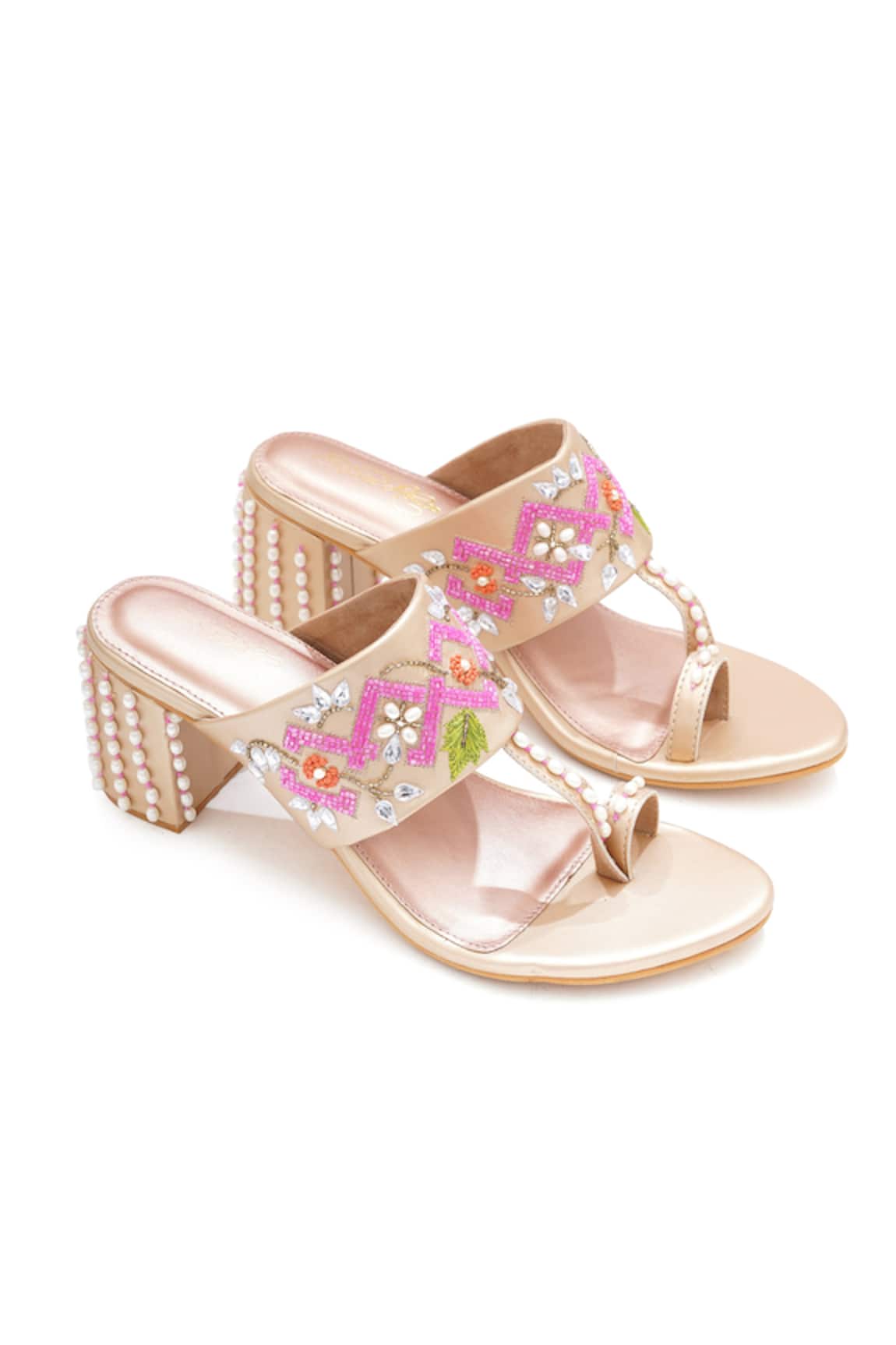 Sole House Embroidered Pearl Block Heels 