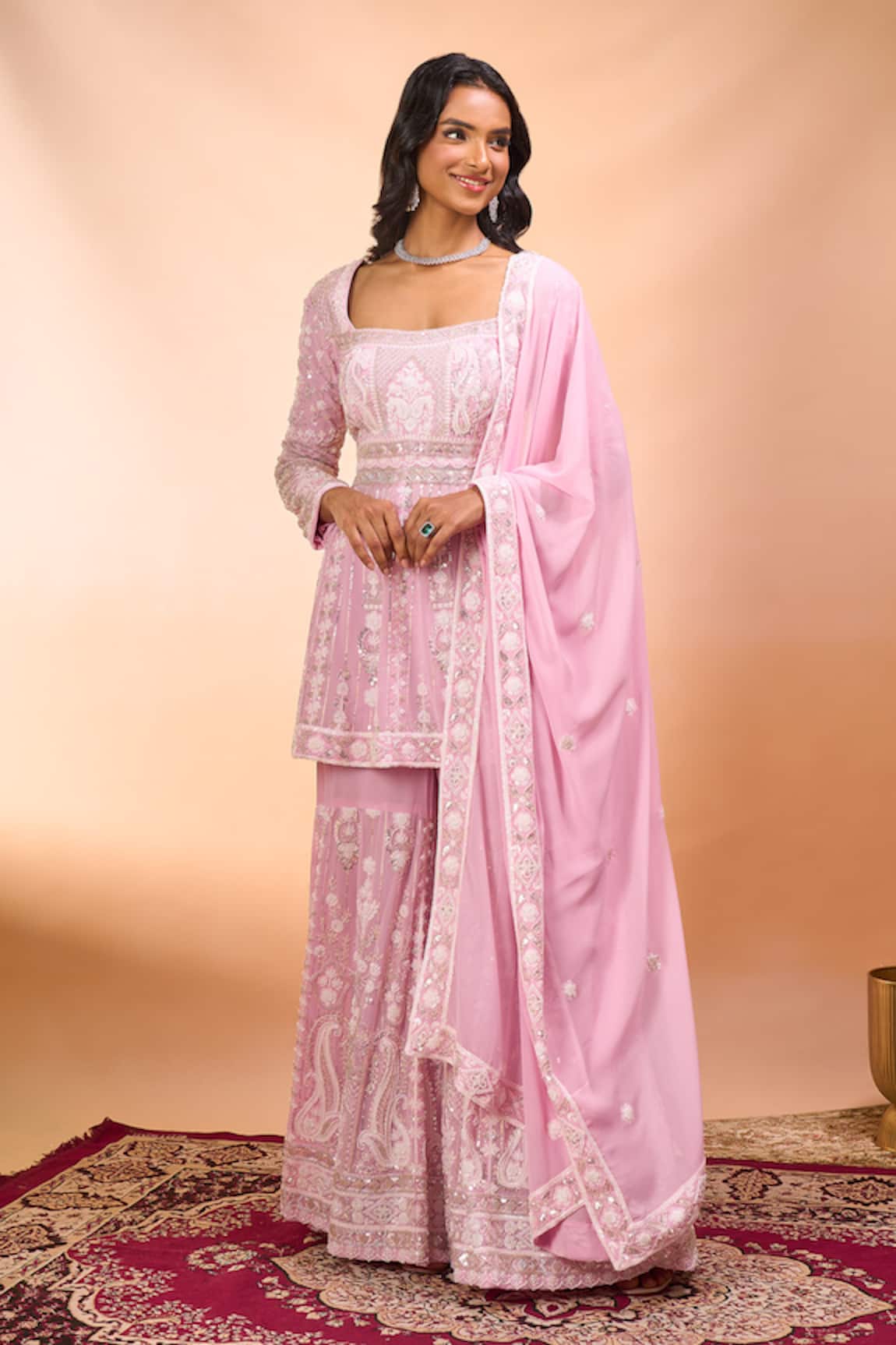 Alaya Advani Floral Embroidered Peplum Kurta Sharara Set