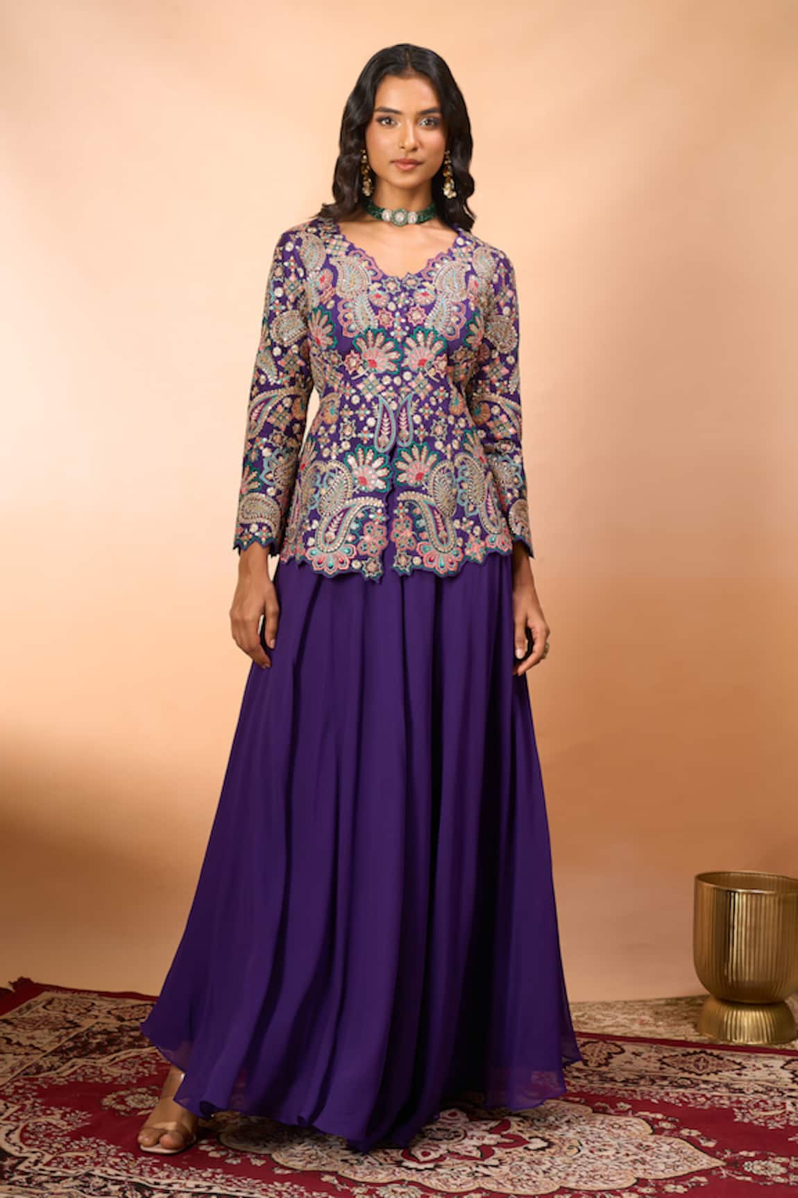 Alaya Advani Embroidered Cutwork Peplum Kurta With Sharara