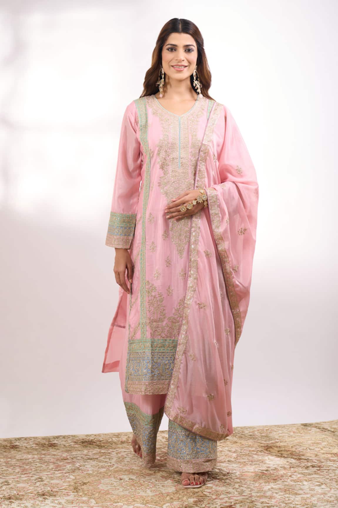 Alaya Advani Flower Embroidered Kurta Palazzo Set