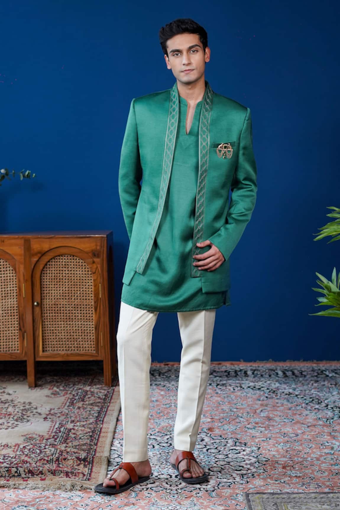 Philocaly Vishruta Embroidered Shawl Lapel Bandhgala 