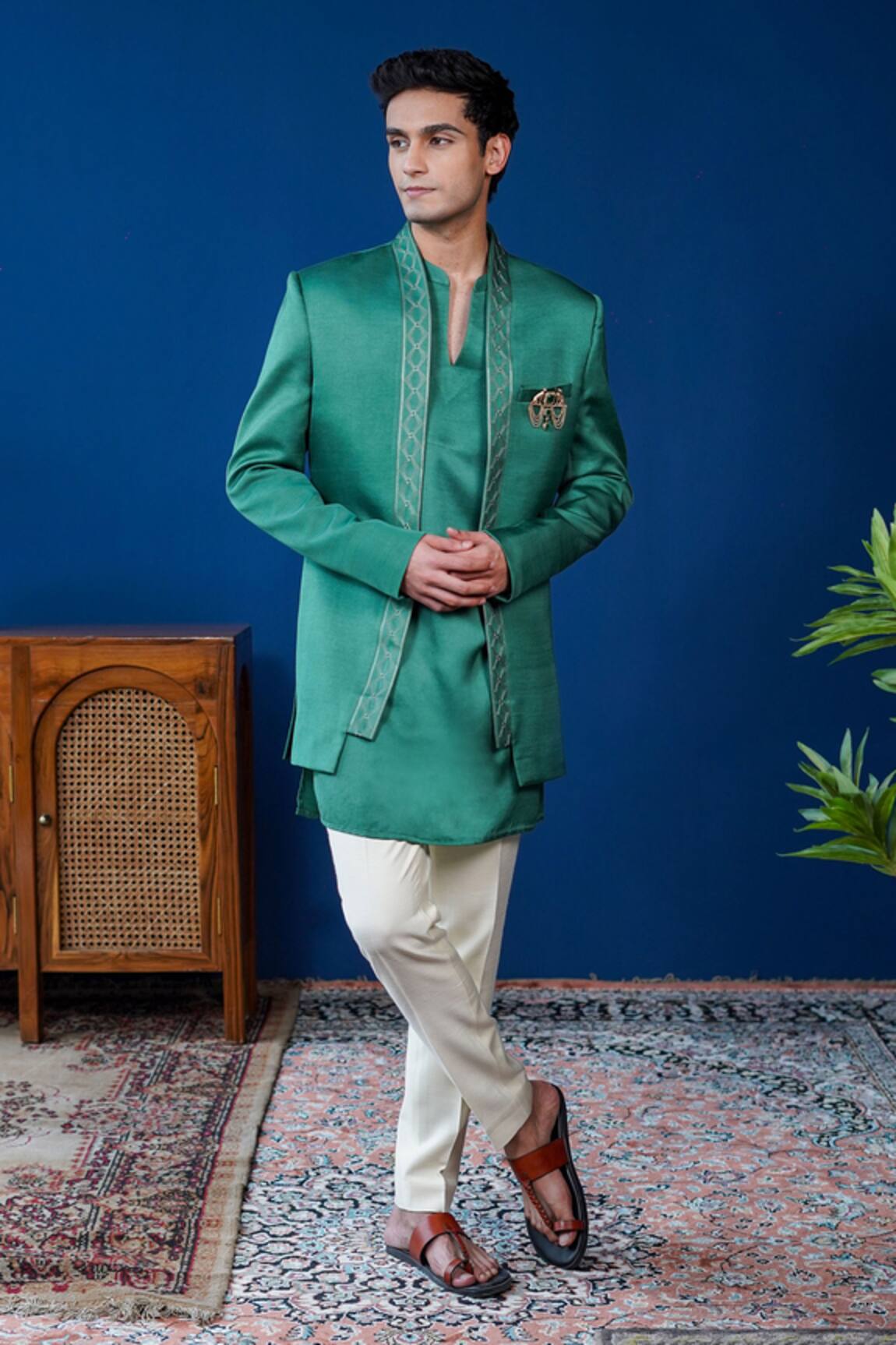 Philocaly Vishruta Set Embroidered Shawl Lapel Bandhgala & Kurta Set 