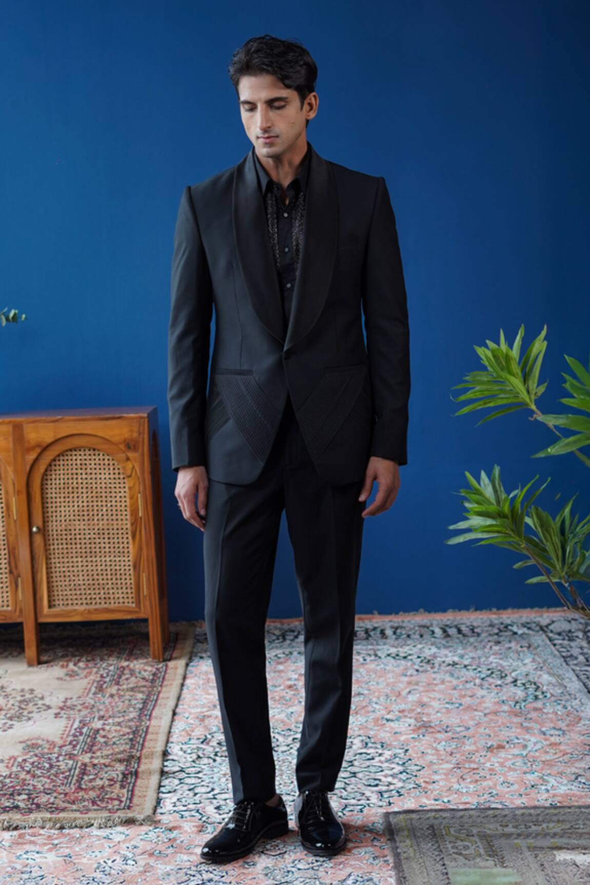 Philocaly Noctis Shawl Lapel Diagonal Pintuck Tuxedo 