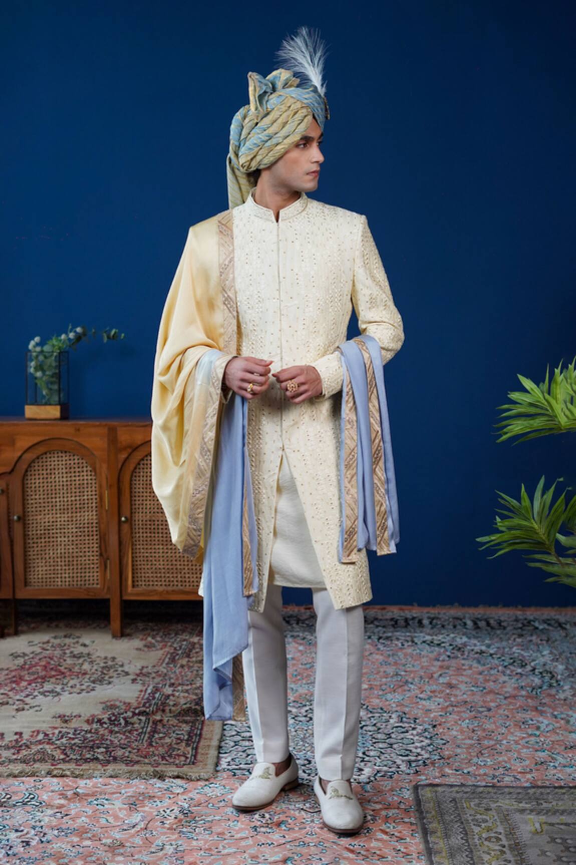 Philocaly Ivraan Tonal Embroidered Sherwani Set  
