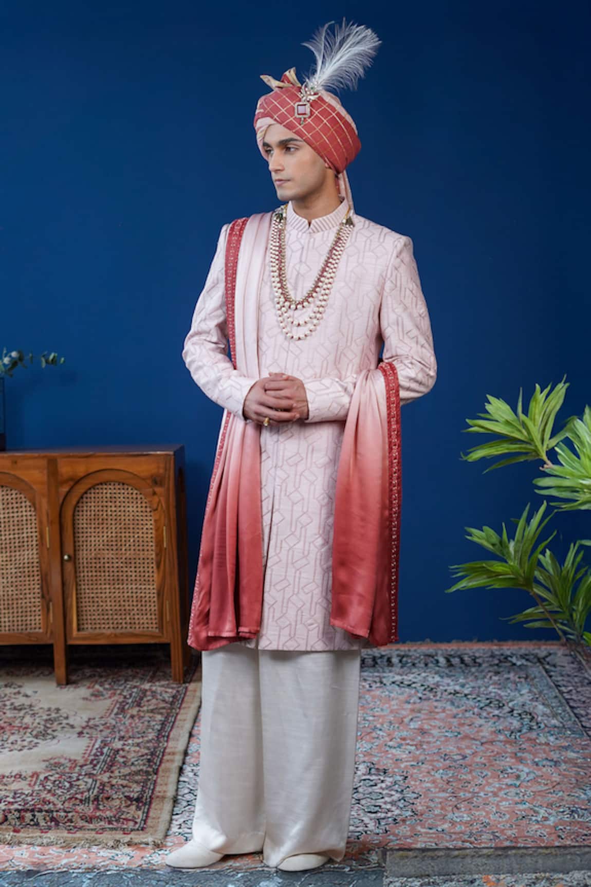 Philocaly Zaroon Diamond Pattern Sherwani Set  