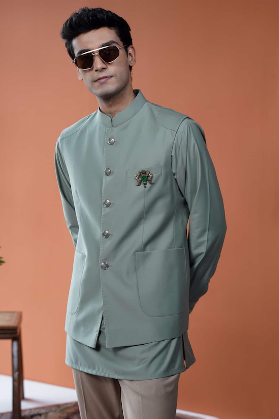 Philocaly Vanraj Sage Green Perennial Wool Bundi 
