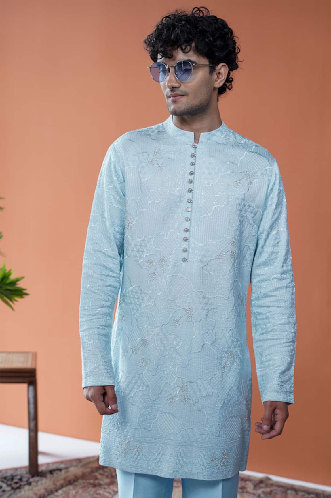 Philocaly Nilvar Embroidered & Cut Dana Silk Kurta 