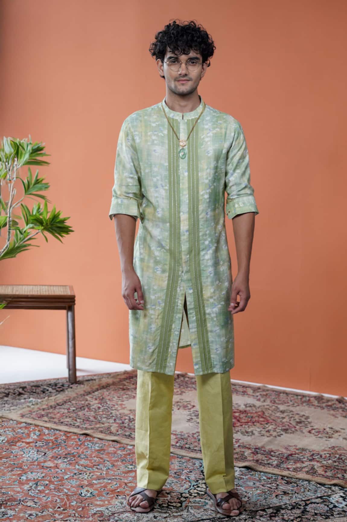 Philocaly Vasanta Printed Front-Open Kurta With Chawal Taka 