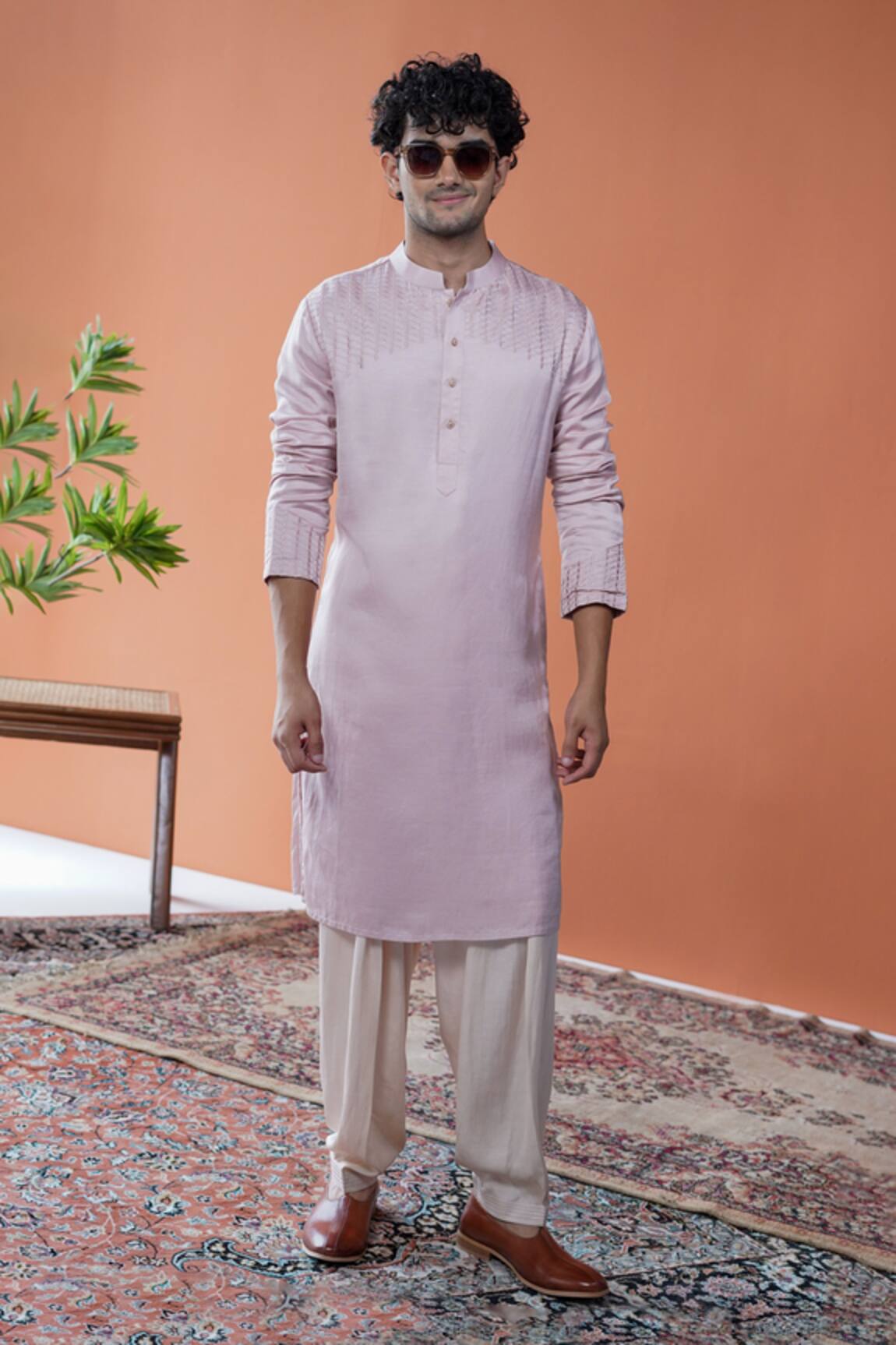 Philocaly Sakura Tonal Embroidered Linen Satin Kurta 