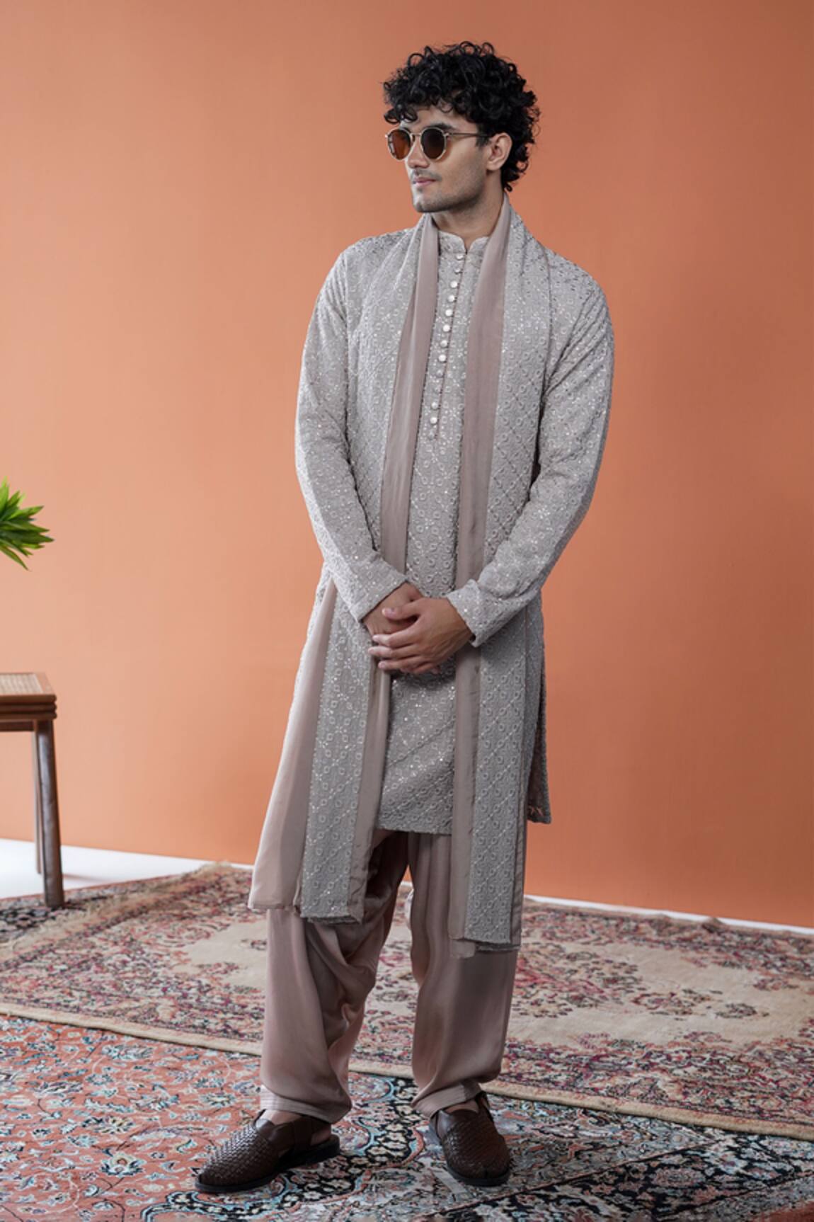 Philocaly Ashveer Geometric Embroidered Georgette Kurta 