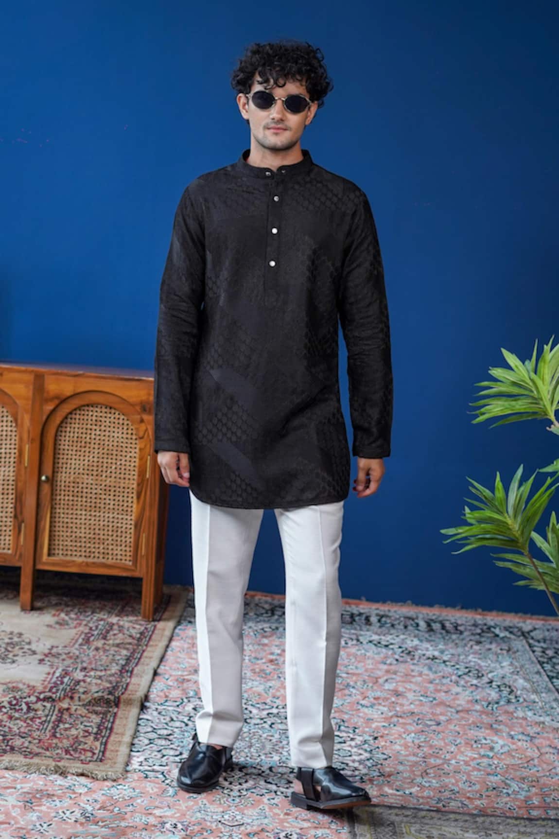 Philocaly Raakh Embroidered Silk Kurta With Silver Buttons 