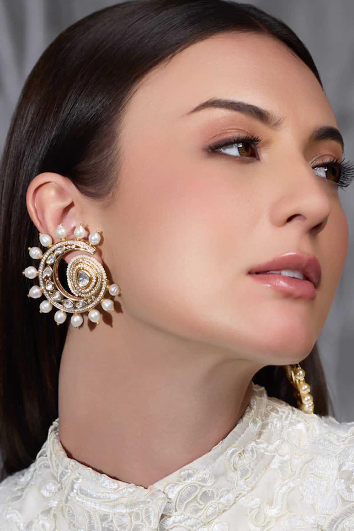 Joules By Radhika Shaan Kundan Embellished Chandbalis