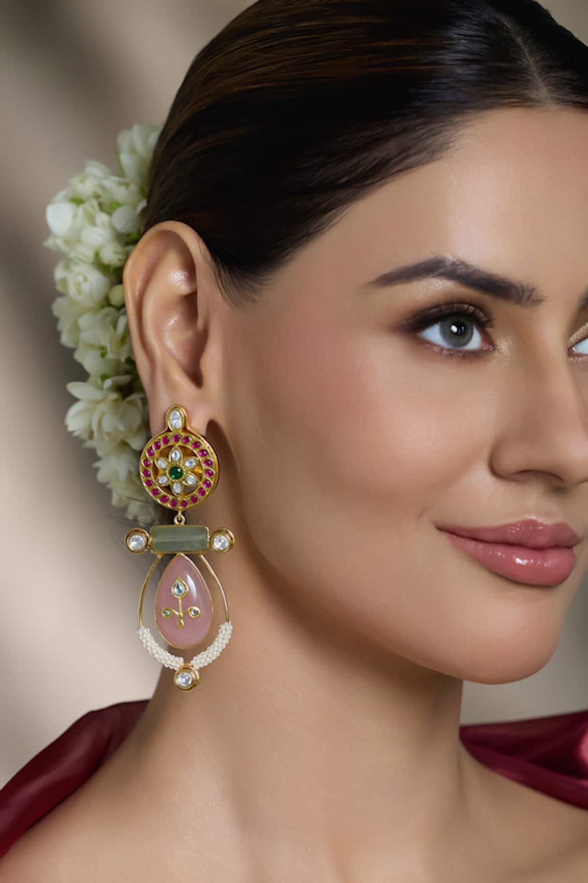 Joules by Radhika Panna Kundan Embellished Drop Earrings 