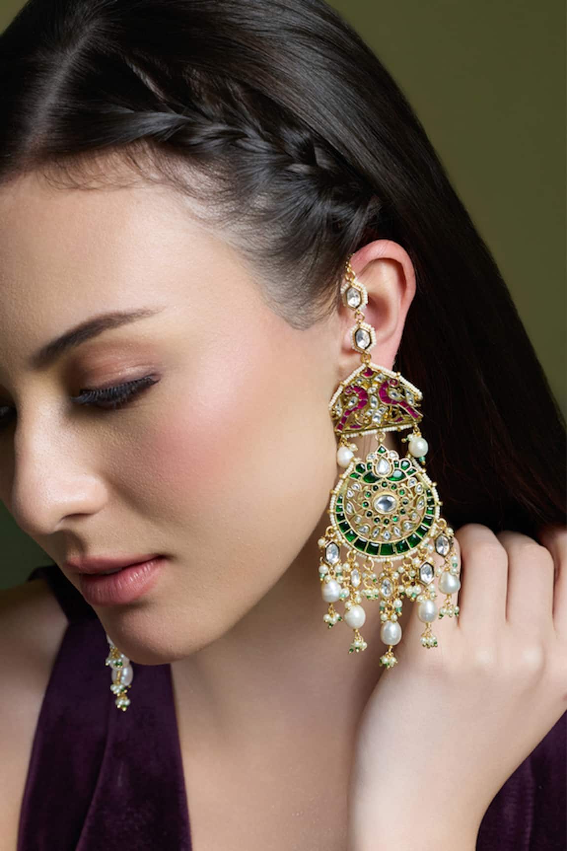 Joules By Radhika Royale Kundan Embellished Chandbali Earrings 