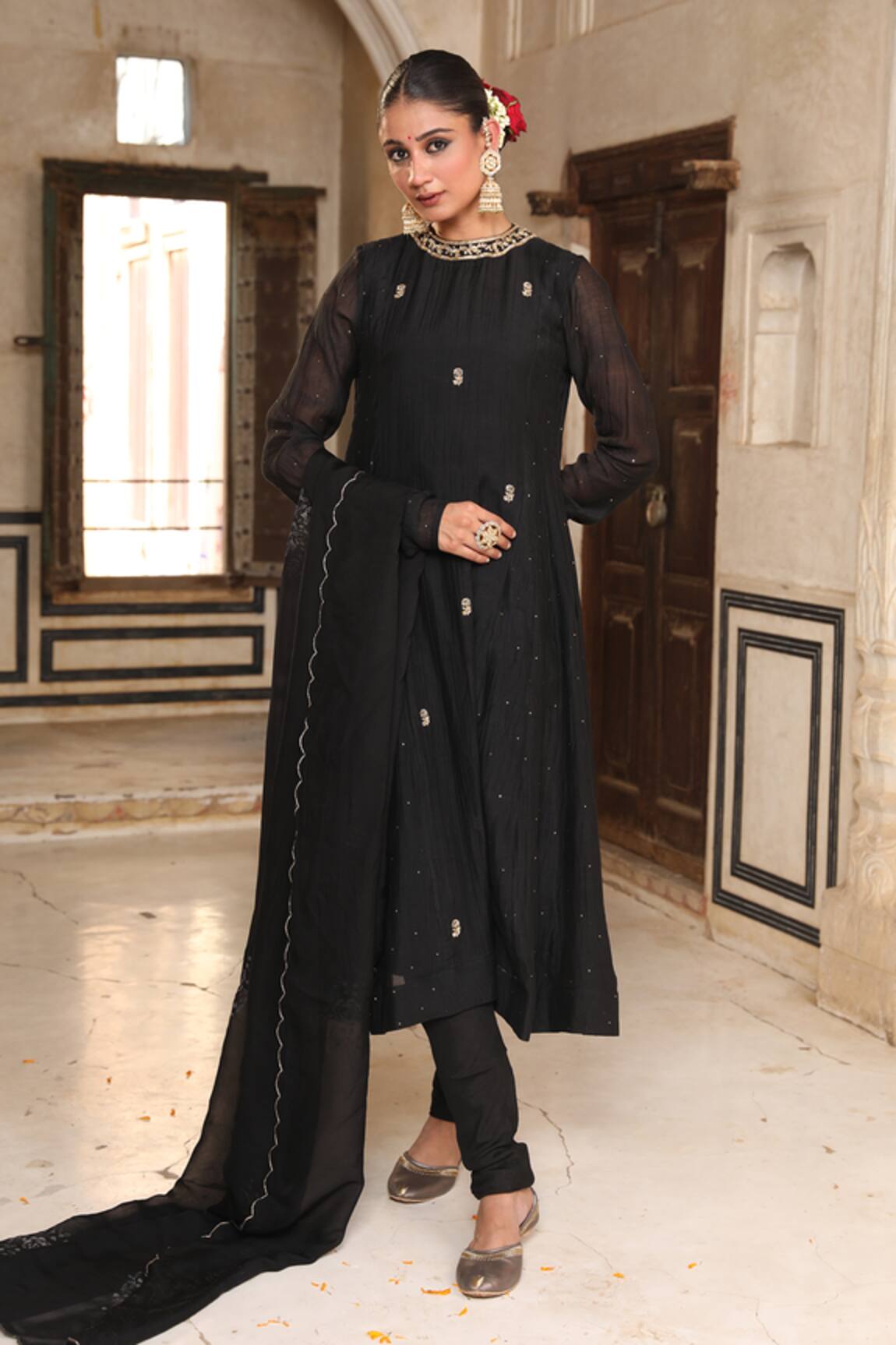 Amoree by Shikha Chaudhry Siyaah Embroidered Anarkali Set 