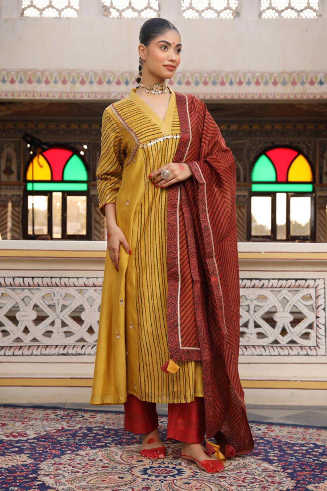 Amoree by Shikha Chaudhry Mishri Stripe Pattern Anarkali Set 