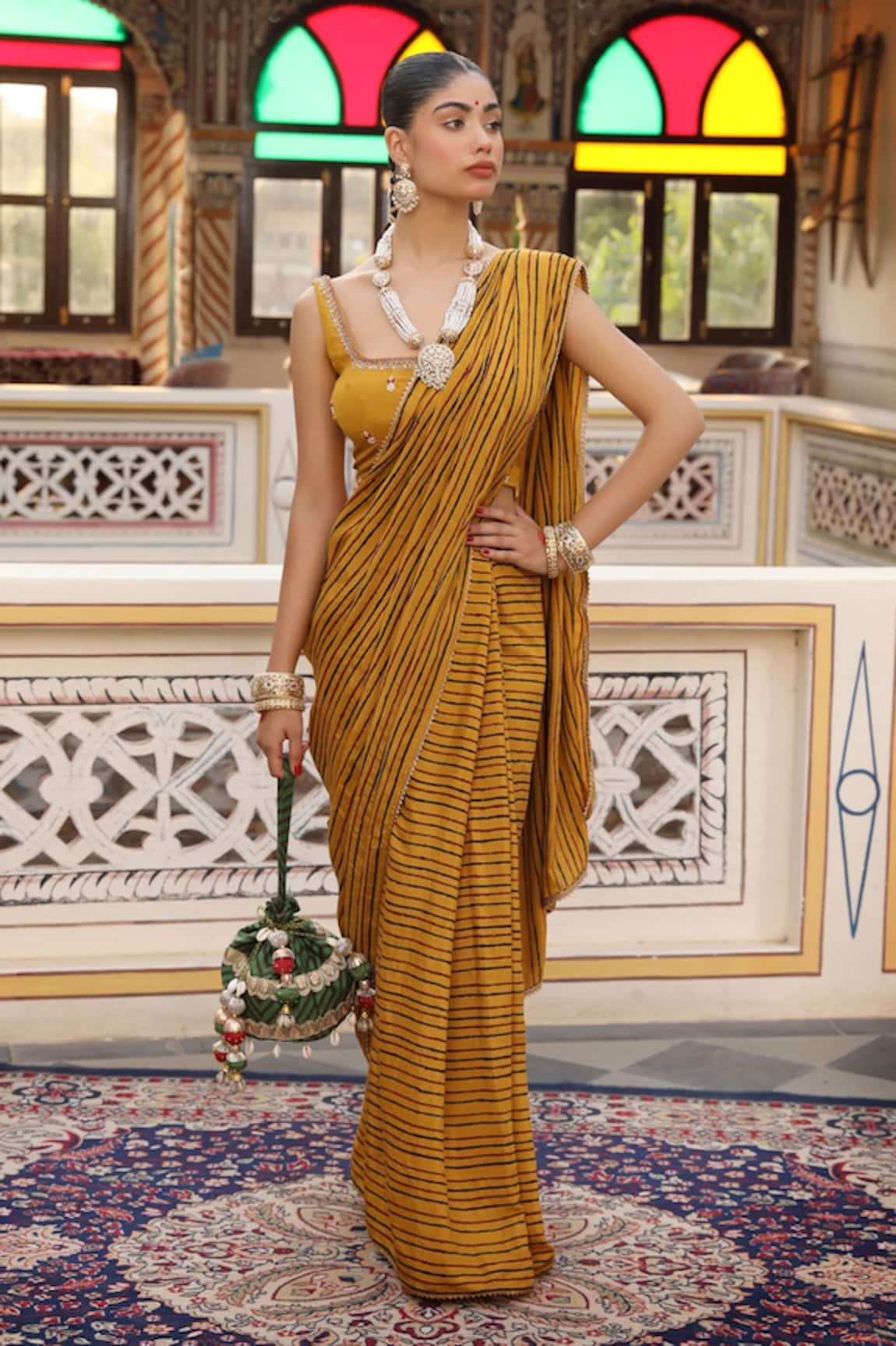 Amoree by Shikha Chaudhry Hand Block Print Saree & Blouse Set