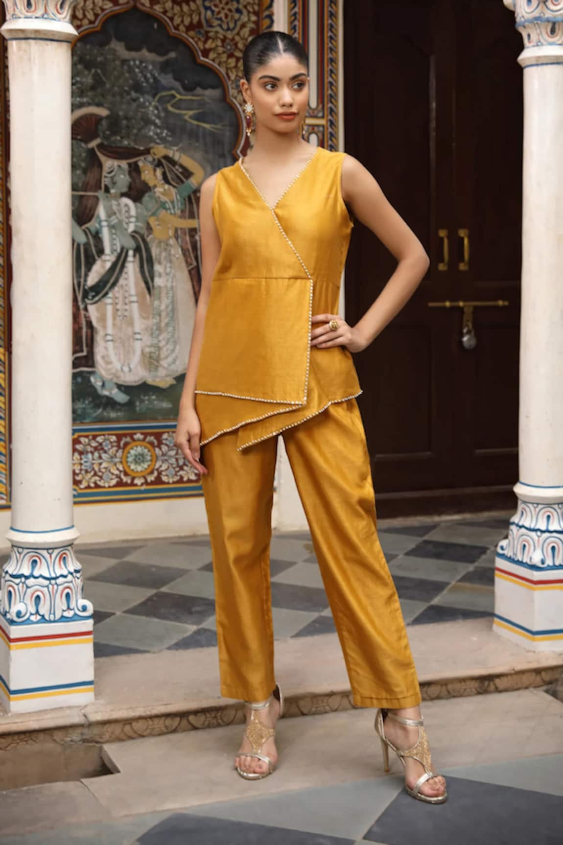 Amoree by Shikha Chaudhry Silk Chanderi Top & Pant Set 