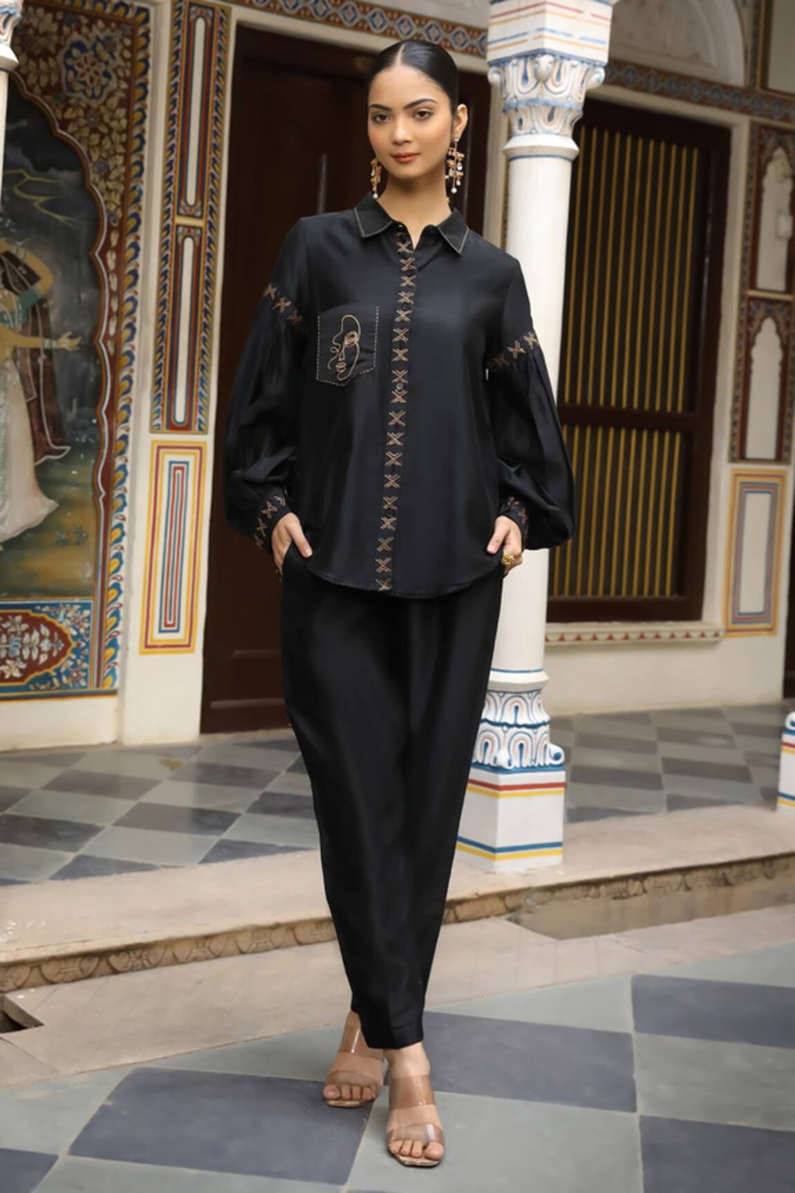 Amoree by Shikha Chaudhry Abstract Embroidered Shirt With Pant 