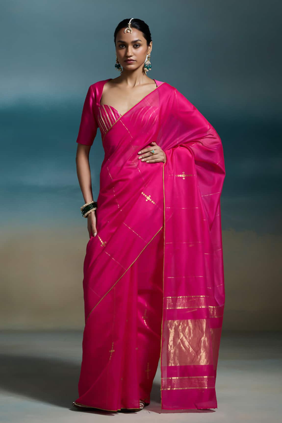 Dressfolk Nayika Handloom Chanderi Saree With Unstitched Blouse Piece