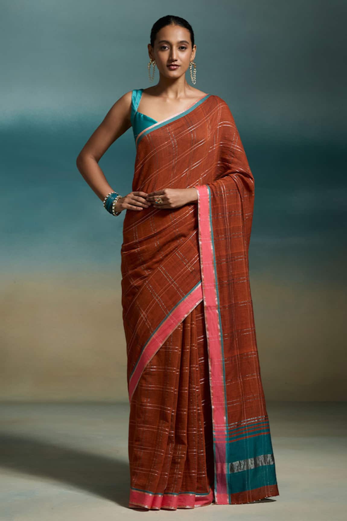 Dressfolk Avni Handloom Cotton Saree With Unstitched Blouse Piece