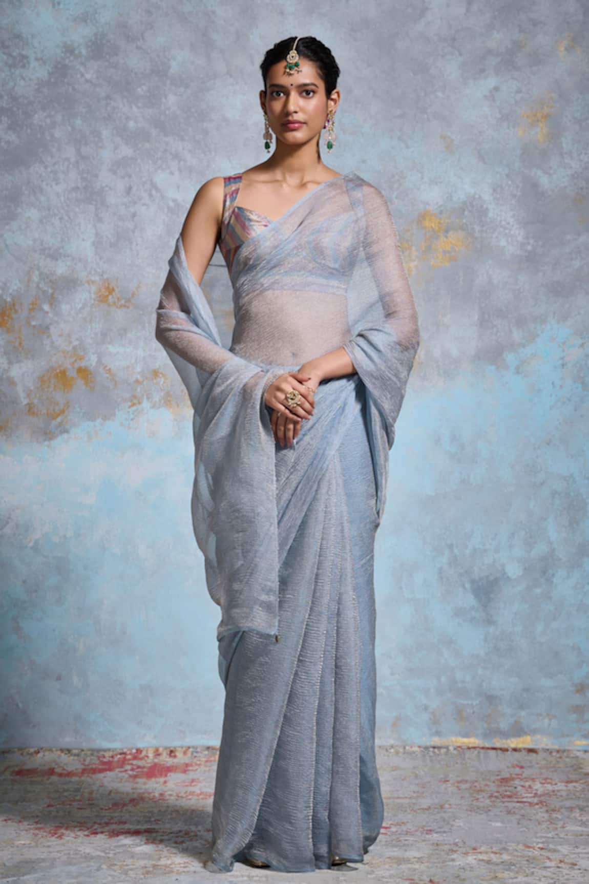 Dressfolk Taariqa Tissue Saree With Unstitched Blouse Piece 