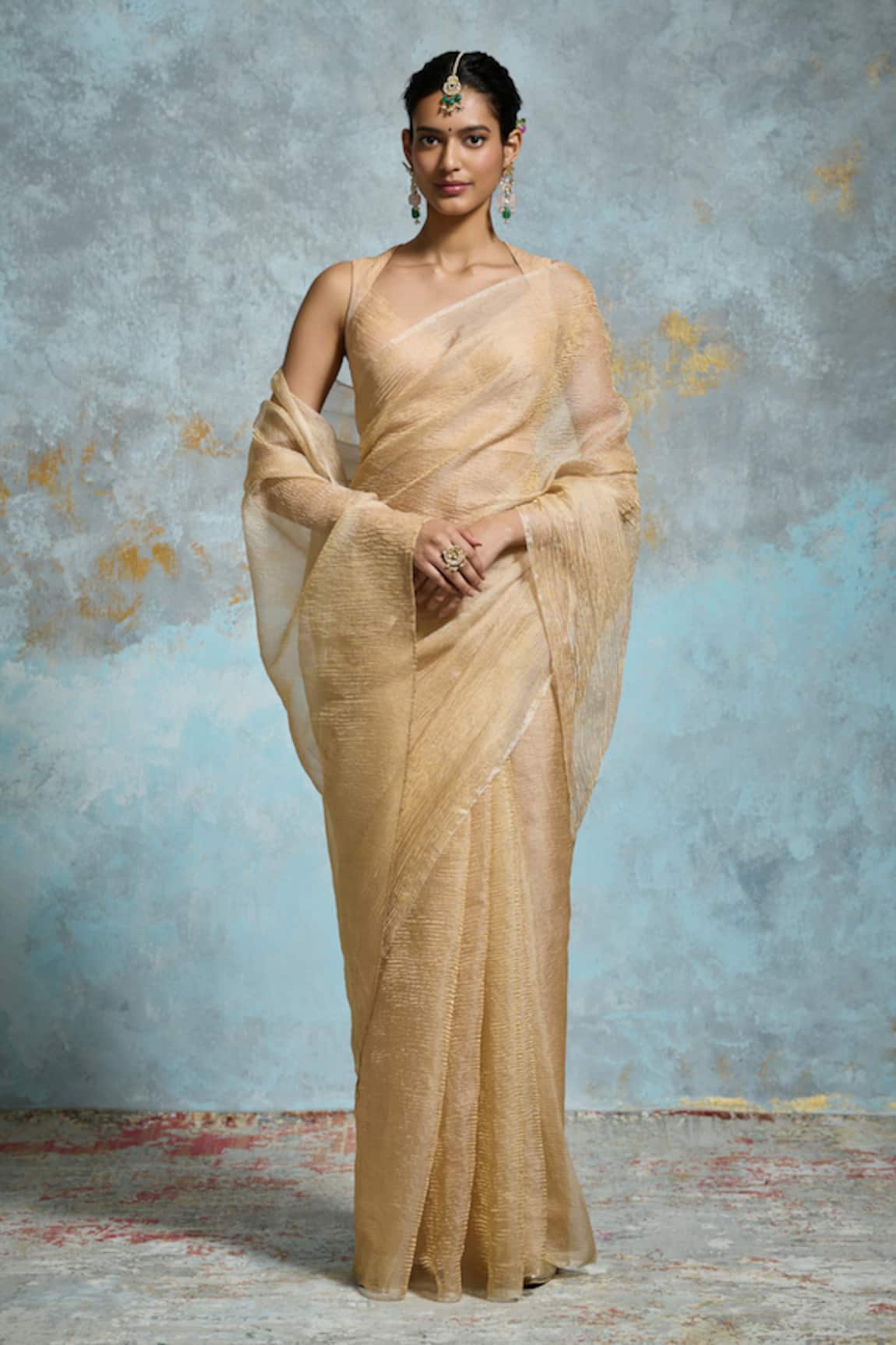 Dressfolk Yamini Tissue Saree With Unstitched Blouse Piece 