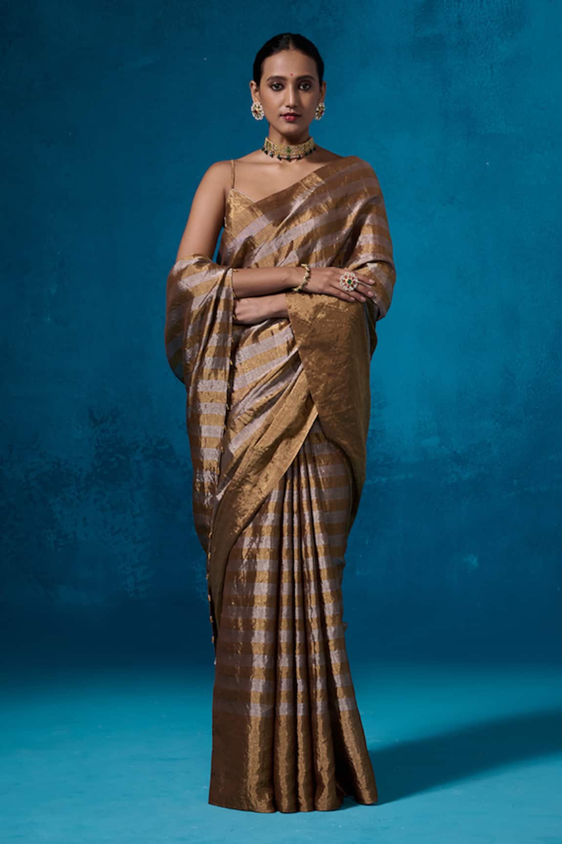 Dressfolk Shabeena Tissue Saree With Unstitched Blouse Piece